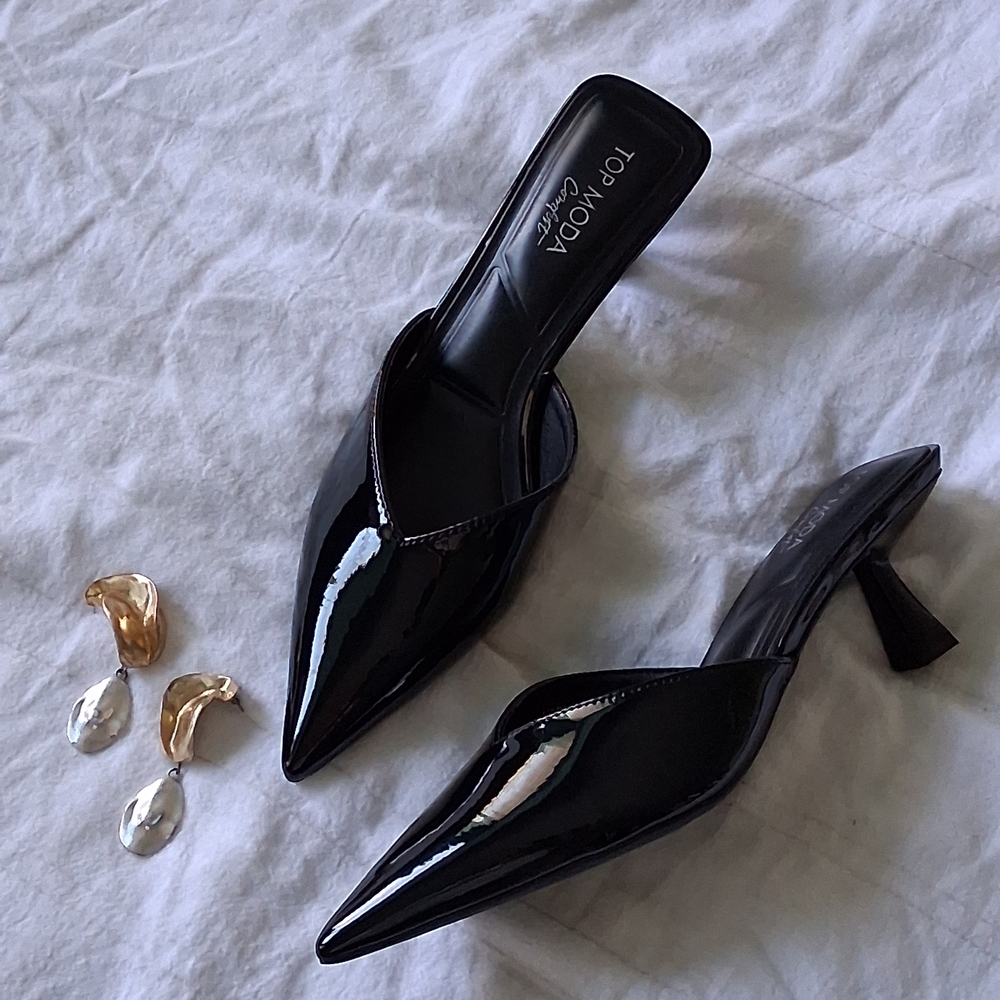 🖤✨️The Esther// Glossy Black Pointed-Toe Mules